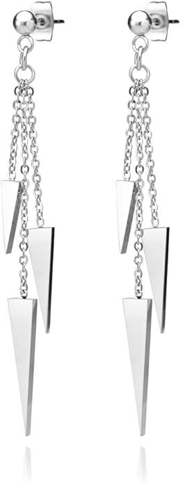 555Jewelry Womens Stainless Steel Triple Triangle Dangle Hanging Stud Earrings | Amazon (US)