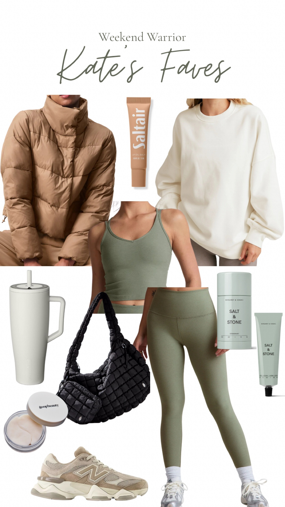 This week's picks are for the ones who are getting things done. Whether you're running errands, tackling the to-do list, fitting in some self-care, or heading out for a walk or a yoga class, these are the pieces I keep reaching for.

I've been living in this Beyond Yoga set. The fabric is unbelievably soft and comfortable, and everything they make feels like a little luxury. As the weather cools down, I’ve started pulling out my layers. This puffer from Alo is a new favorite; cute, lightweight, and perfect for the season transition.

I also added a few of my go-to beauty products. These are the ones that help me feel refreshed and glowy, even on the busiest weekends.