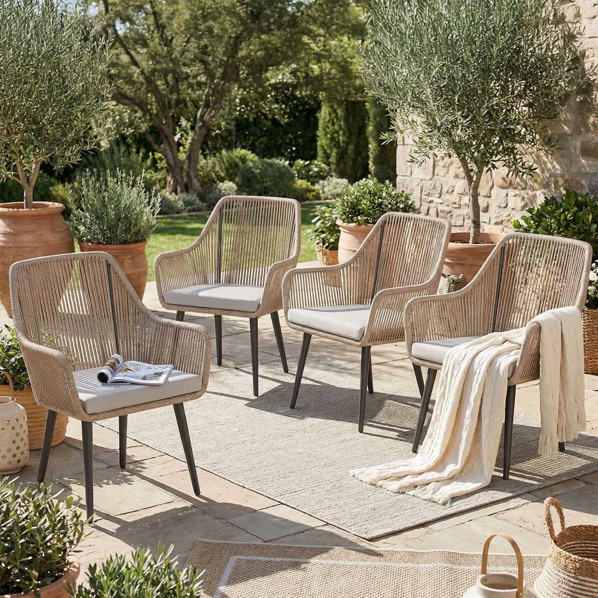 Wicker Premium All-Weather Wicker Outdoor Dining Armchair with Cushion | Wayfair North America