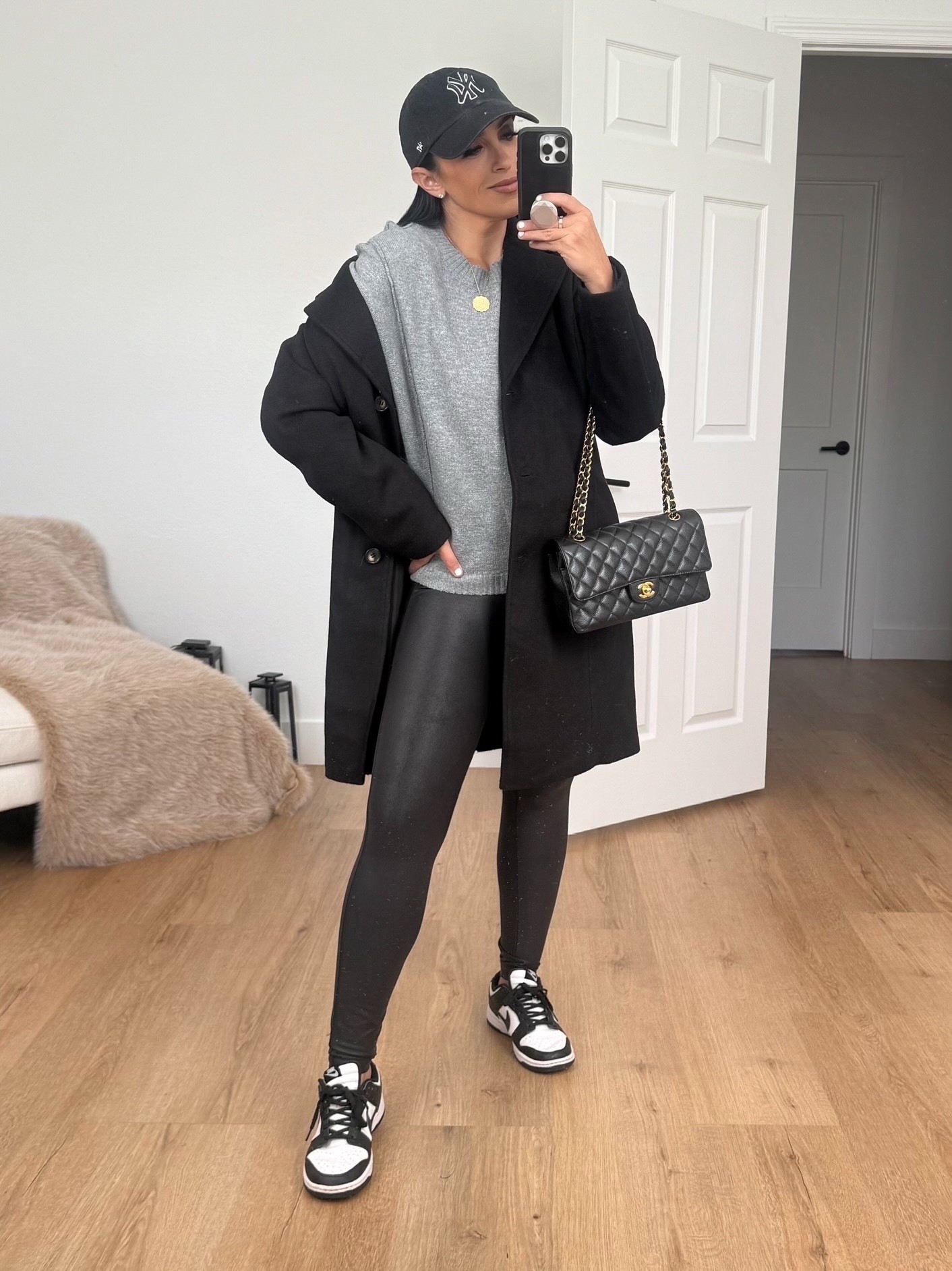 Time and Tru Women's Faux Wool Boyfriend Coat wearing size small. 
Under $50