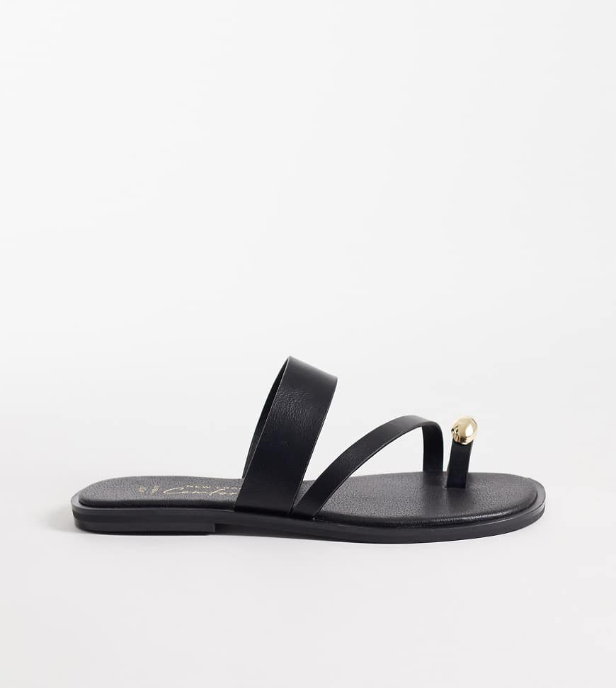 New Look Wide Fit metal toe loop sandal in black | ASOS (Global)