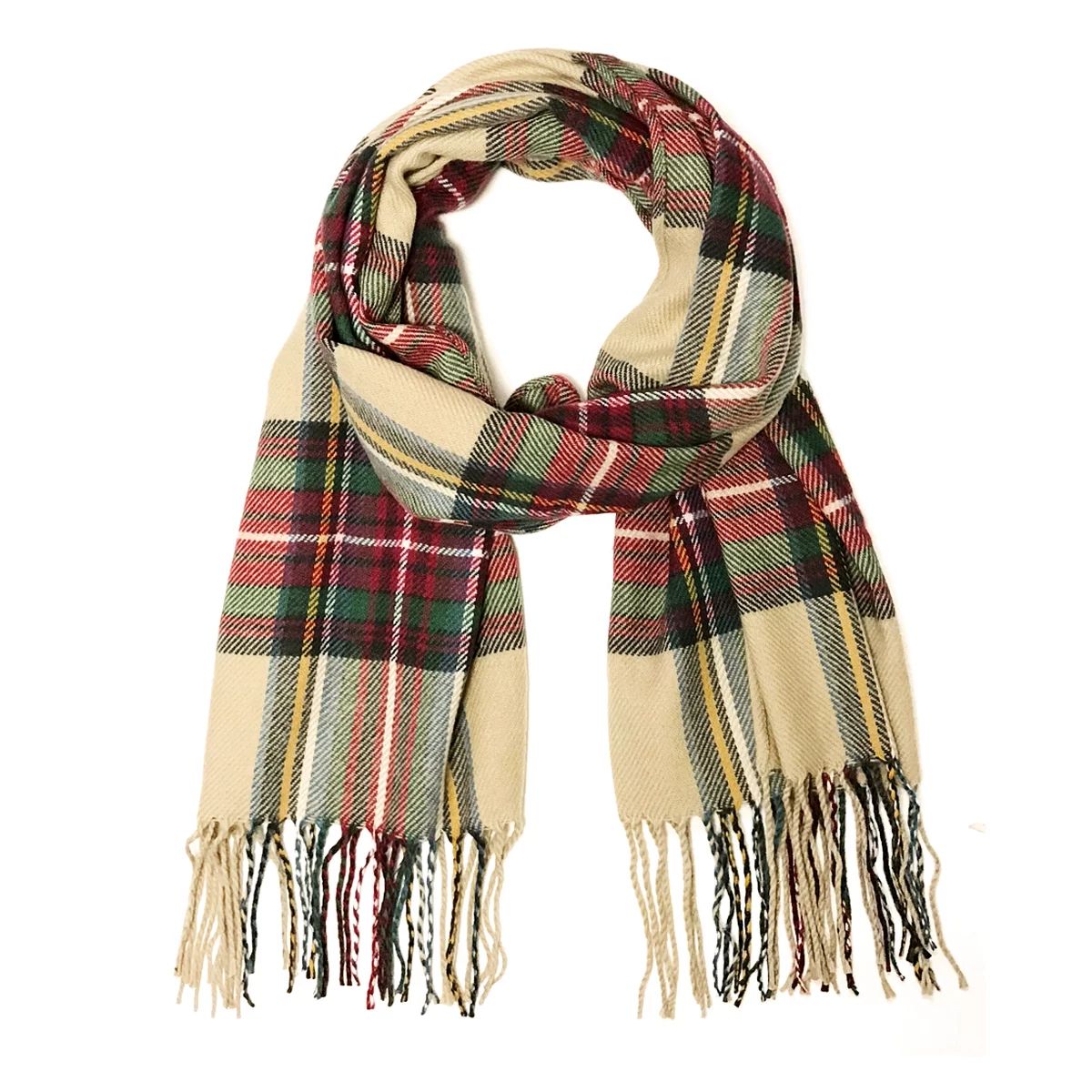 Wrapables® Plaid Long Scarf Wrap with Fringe, Red and Green - Walmart.com | Walmart (US)