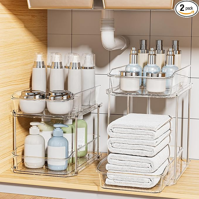 Delamu 2-Tier Under Sink Organizers and Storage, Multi-Purpose Stackable Bathroom Cabinet organiz... | Amazon (US)