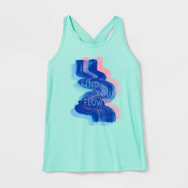 Girls' 'Find Your Flow' Graphic Tank Top - All in Motion™ Aqua Green | Target