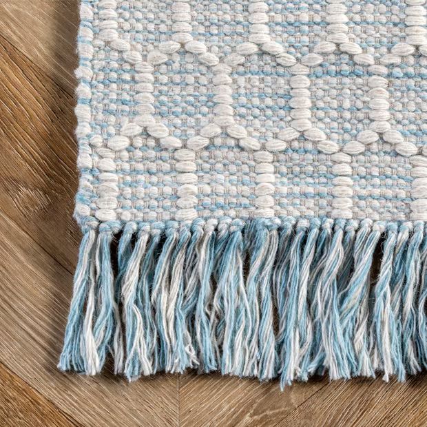 Baby Blue Hive Fringed Area Rug | Rugs USA