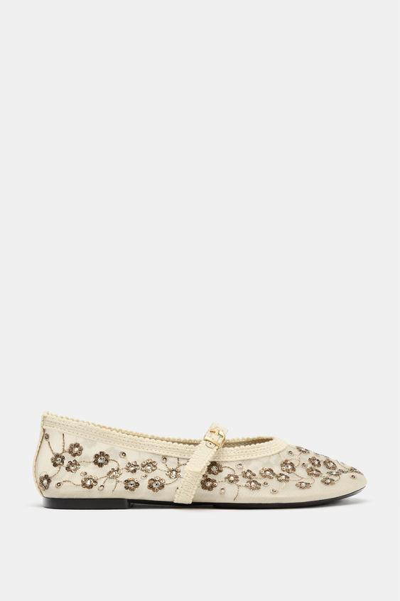 MESH BALLET FLATS WITH RHINESTONES | Zara US