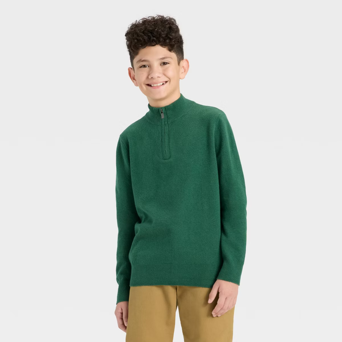 Boys' Quarter Zip Pullover Sweater - Cat & Jack™ Dark Green XS | Target
