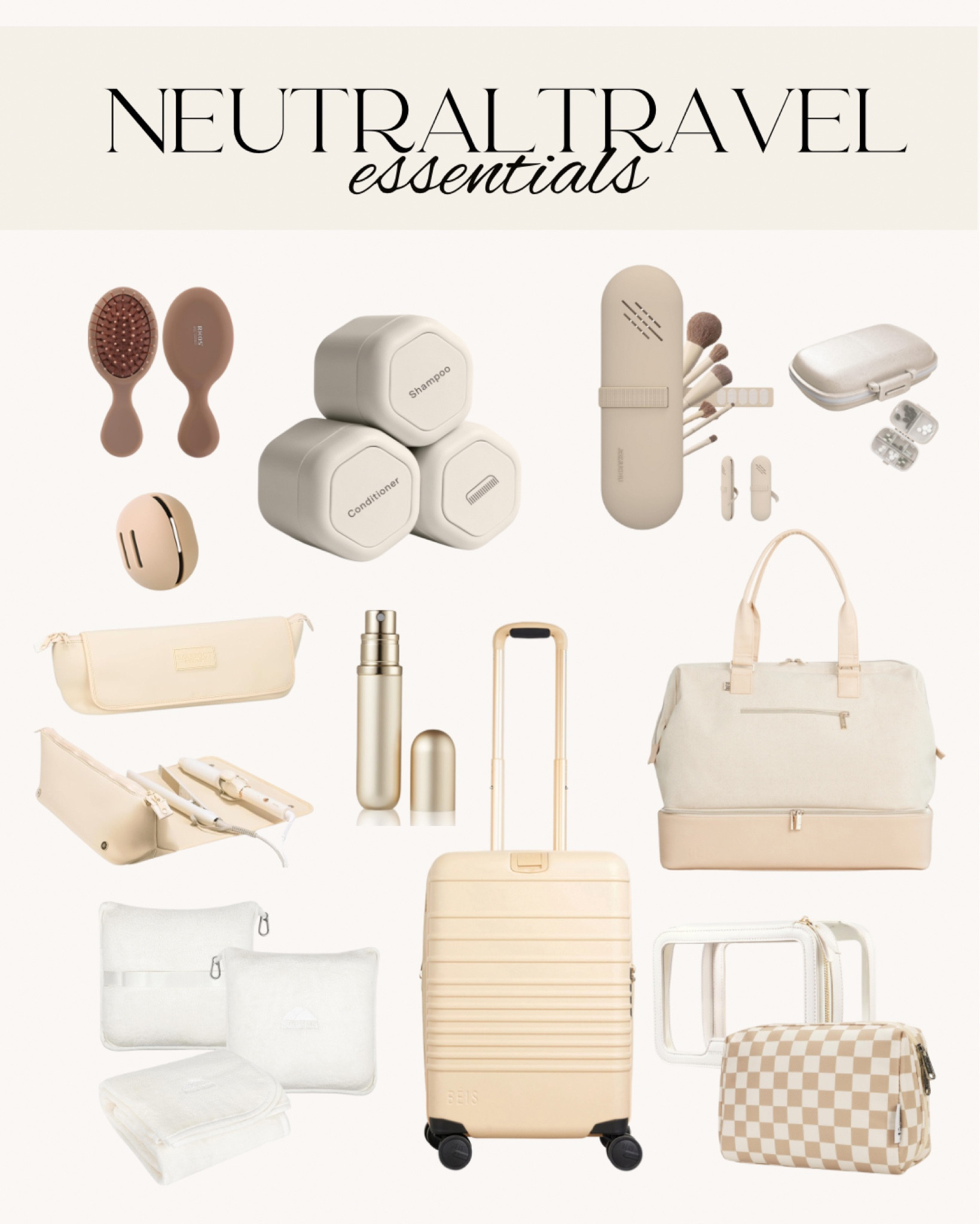 Neutral travel essentials! Amazon travel, travel essentials, travel must haves, Amazon, travel bags, toiletry containers, beige suitcase, makeup bag, travel totee

#LTKbeauty #LTKtravel #LTKstyletip