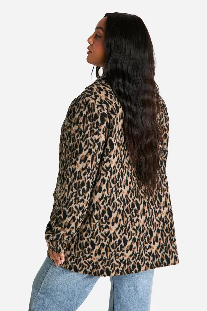 Plus Leopard Print Shoulder Pad Detail Wool Look Blazer | boohoo (US & Canada)