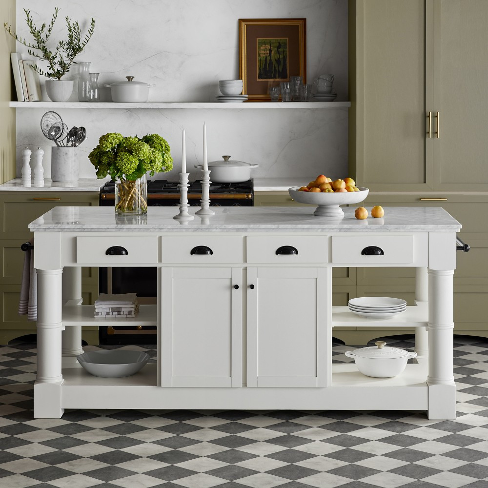 Barrelson Kitchen Island with Marble Top, Polished Nickel (84") | Williams-Sonoma