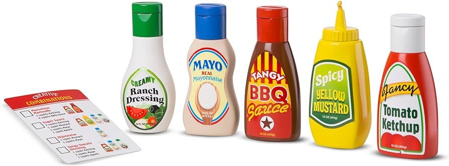Melissa & Doug 5-Piece Favorite Condiments Play Food Set - Play Ketchup and Mustard Bottles, Pret... | Amazon (US)