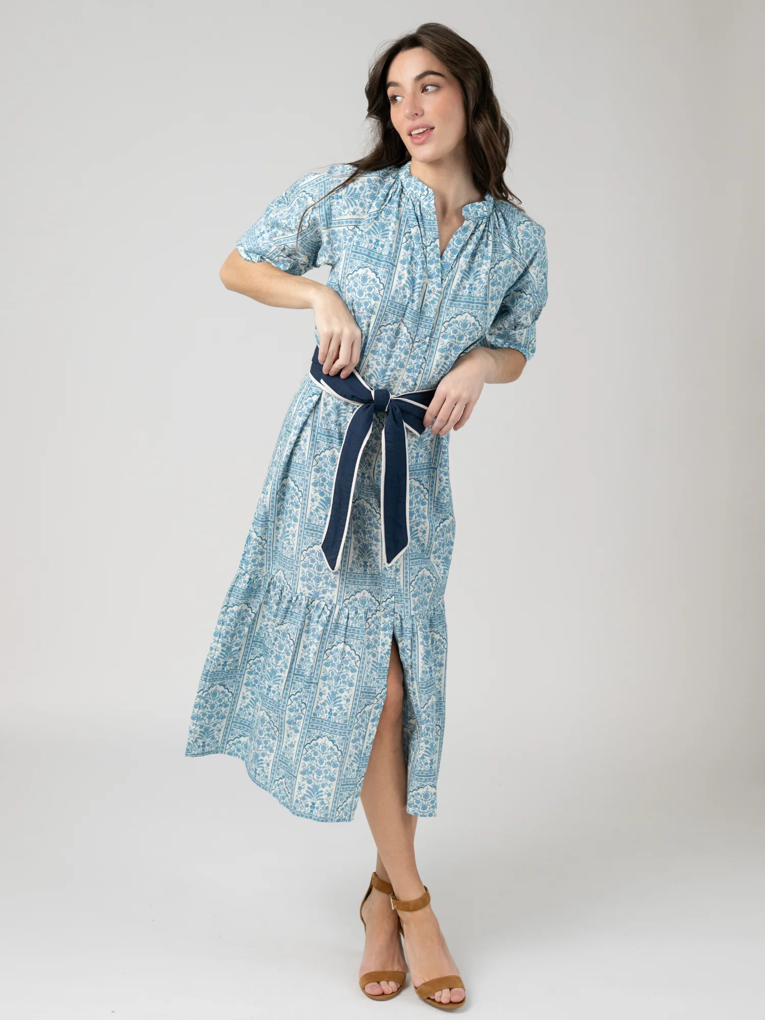 The Jane Midi Dress | Blue Mughal Block | Beau & Ro
