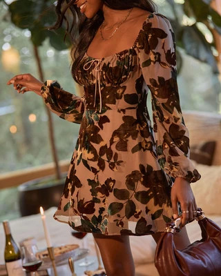 Velora Burnout Velvet Mini Dress Wine / L | VICI