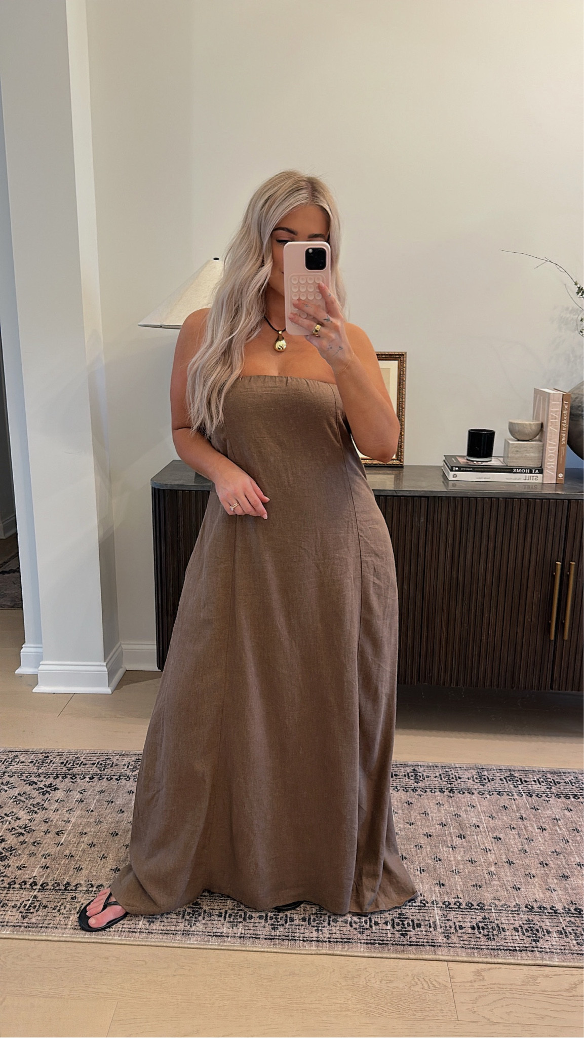 Spring dress🤎💭 obsessed w the linen and color! I am in a large- use code KELSEY20 for 20% off #sale #dress 

#LTKSeasonal #LTKmidsize #LTKstyletip