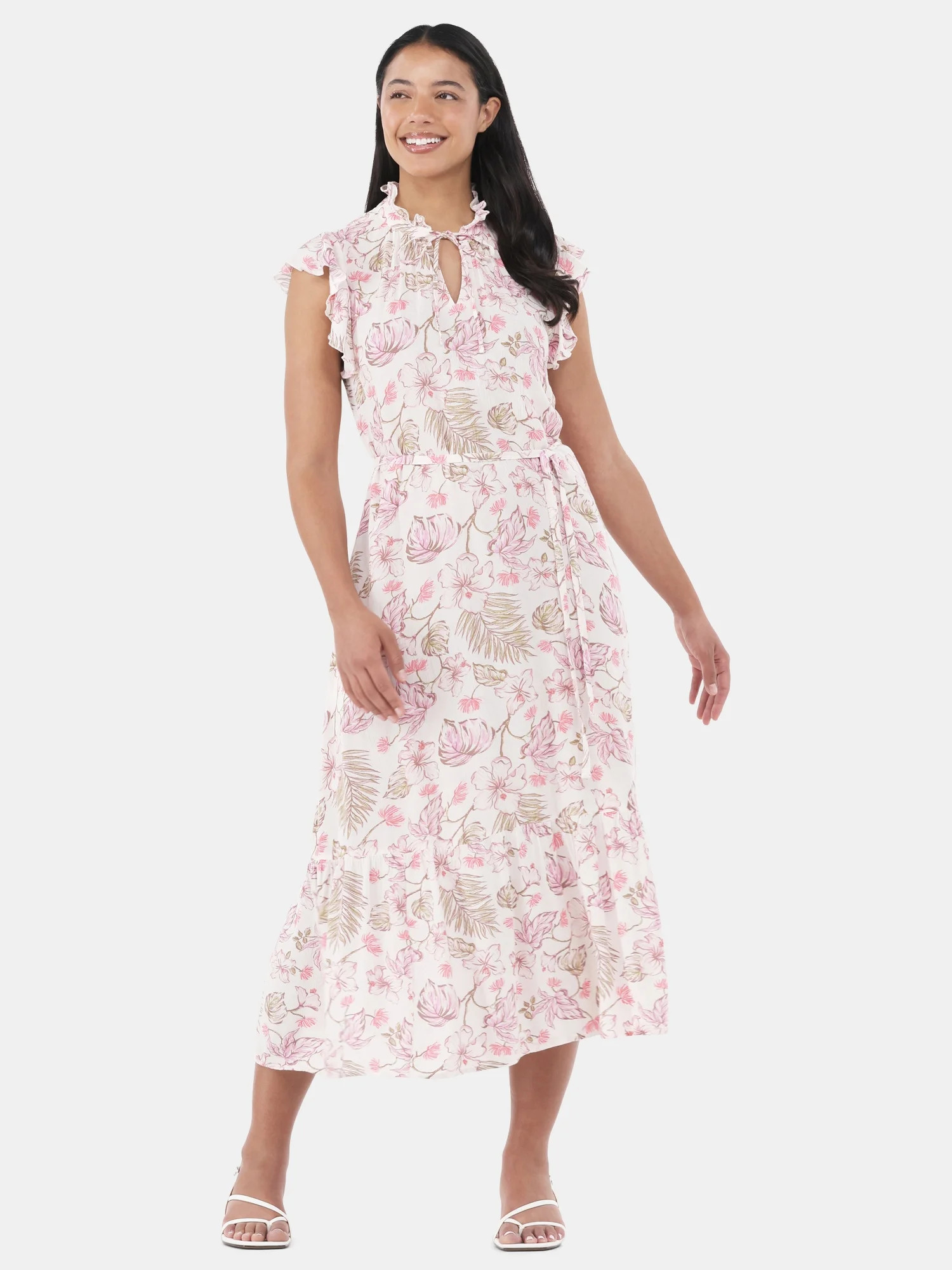 Time and Tru Women's Flutter Sleeve Midi Dress, Sizes XS-XXXL | Walmart (US)