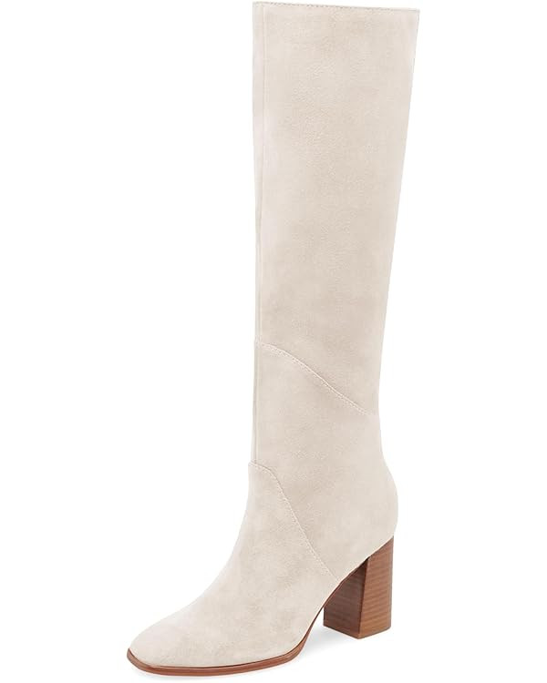 Coutgo Womens Knee High Boots Square Toe Chunky Block Heel Side Zipper Faux Suede Long Boots Fall... | Amazon (US)