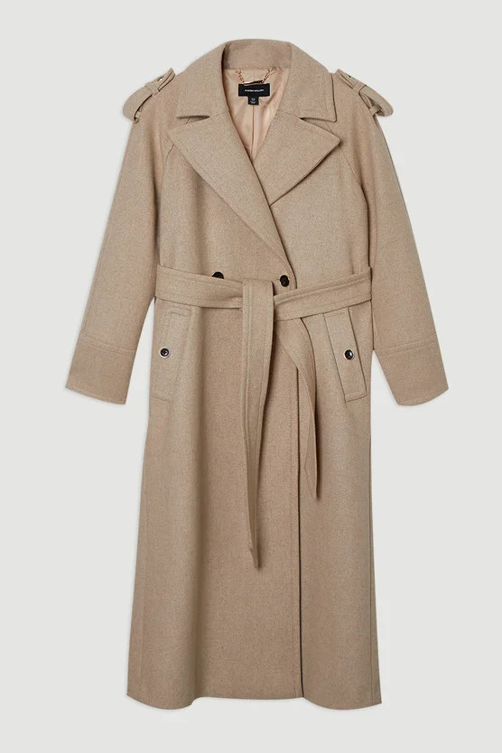 Wool Tailored Belted Midi Coat | Karen Millen US