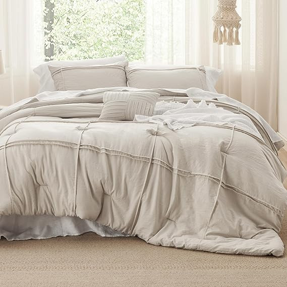 Bedsure California King Comforter Set - 4 Pieces Grid Pleat Bed Set, Beige Boho Bedding for All S... | Amazon (US)