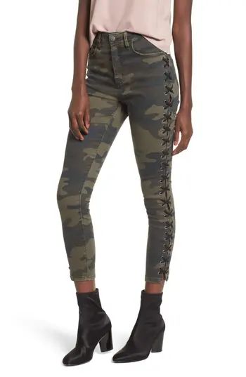 Women's Afrm Lace Up Camo Crop Skinny Jeans | Nordstrom