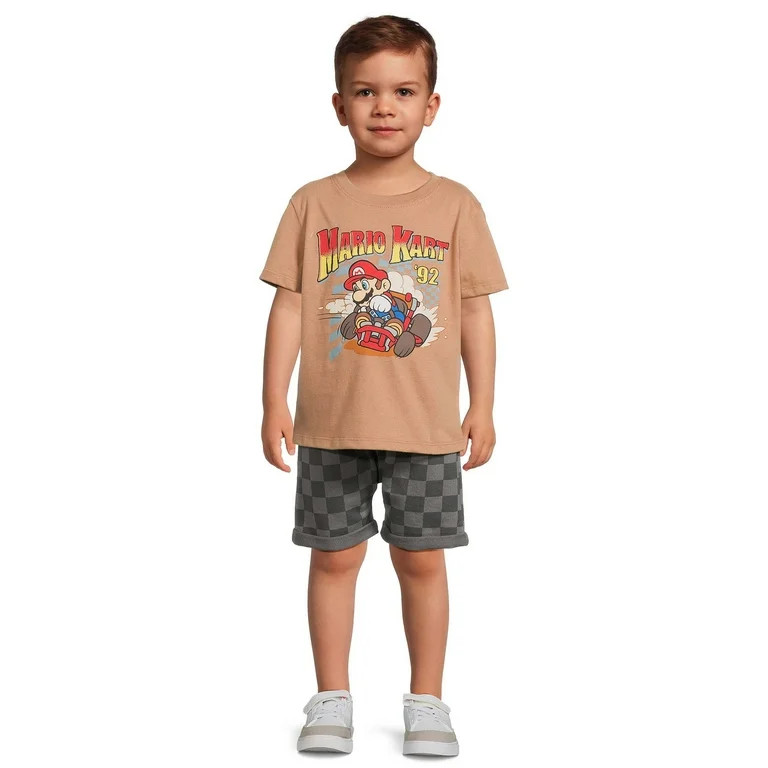 Nintendo Boys Mario Kart Checkered Graphic Tee and Shorts, 2-Piece Set, Size 12M-5T | Walmart (US)