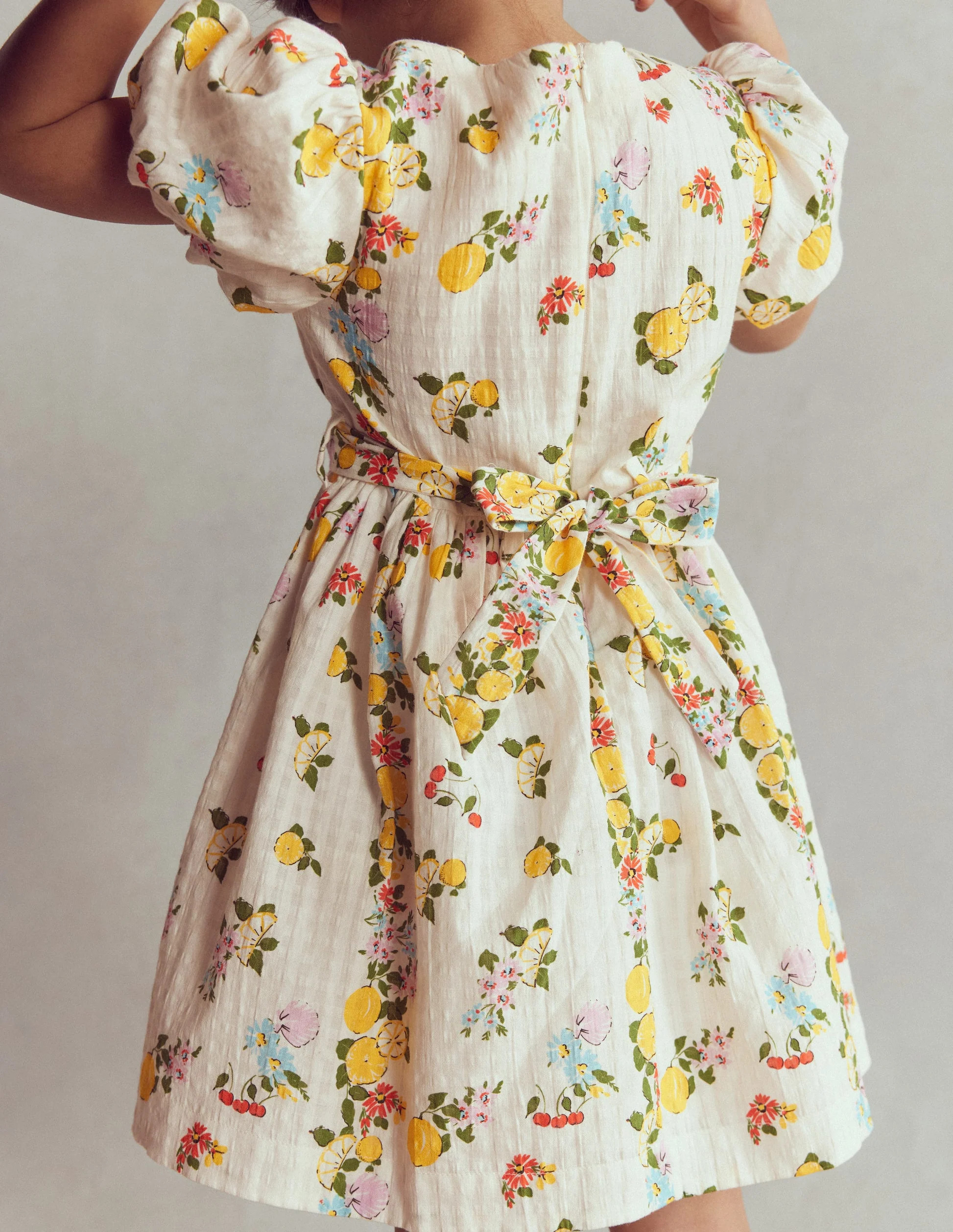 Vintage-style Sash Dress-Soft Ivory Lemon Floral | Boden (US)