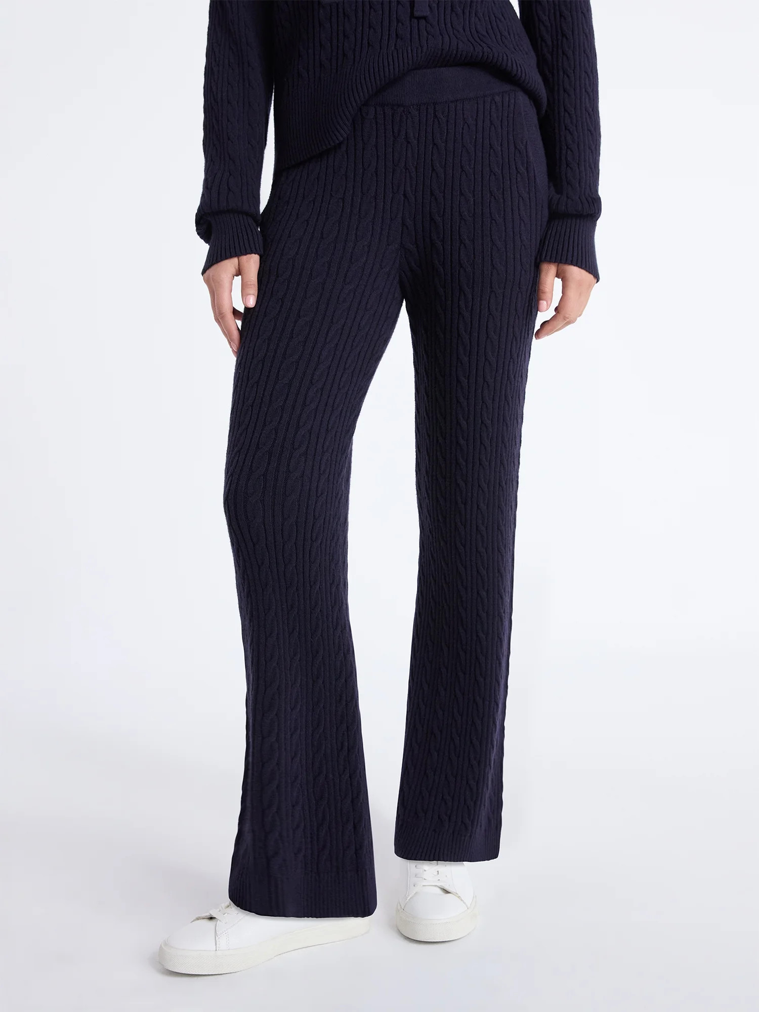 Free Assembly Women's Cozy Yarn Wide Leg Cable Knit Sweater Pants, Size XS-XXL | Walmart (US)