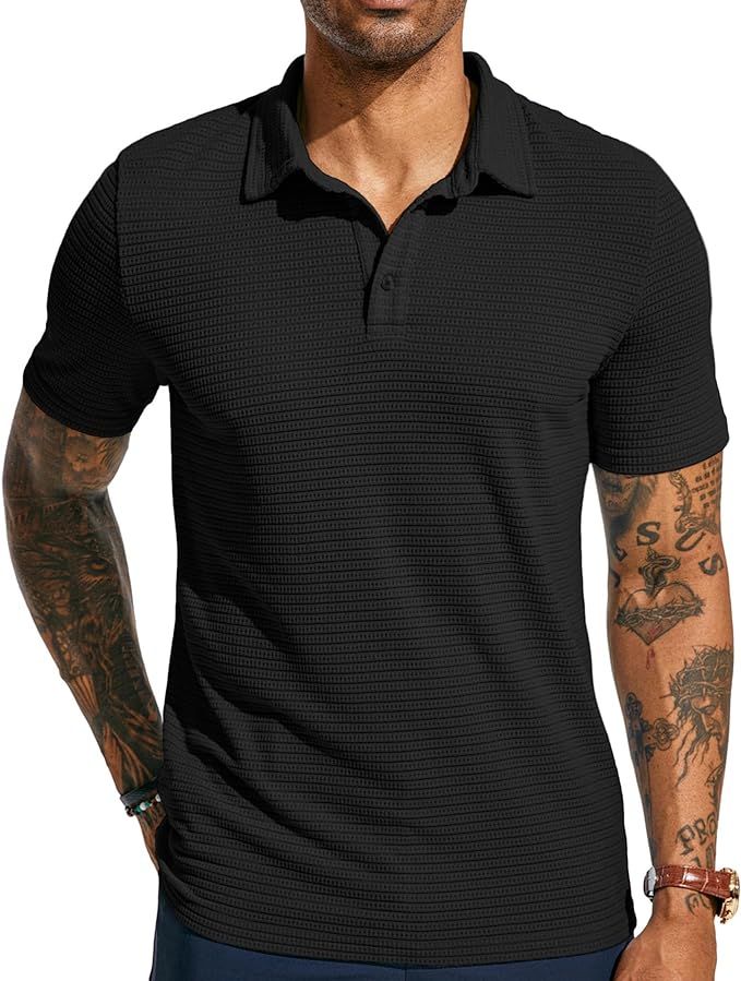 PJ PAUL JONES Men's Polo Shirts Short Sleeve Breathable Hollow Out Knit Textured Casual Shirts | Amazon (US)