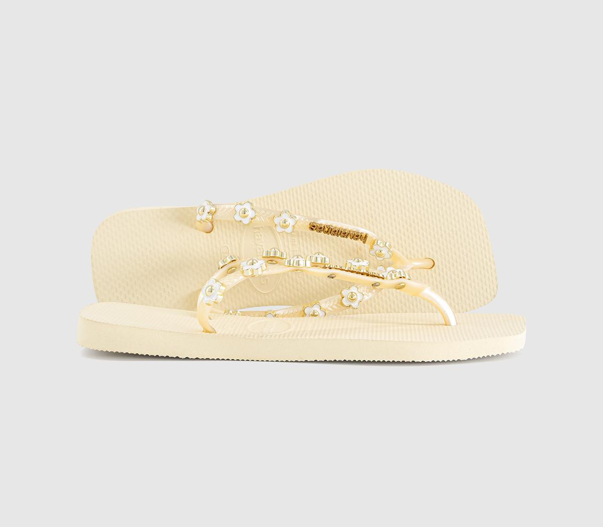 Havaianas Womens Slim Square Stylish Flip Flops Buttercream Natural, 3/4 | Office Shoes (UK)