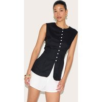 Black Linen Blend Button Vest | PrettyLittleThing US