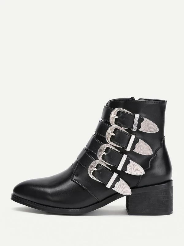 Buckle Decorated Side Zipper Ankle Boots | SHEIN