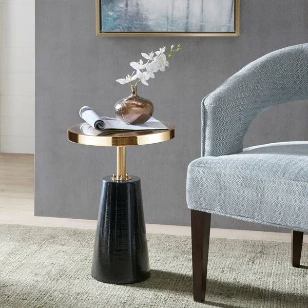 Rainer Round Pedestal Accent Side Table with Metal Base | Wayfair North America
