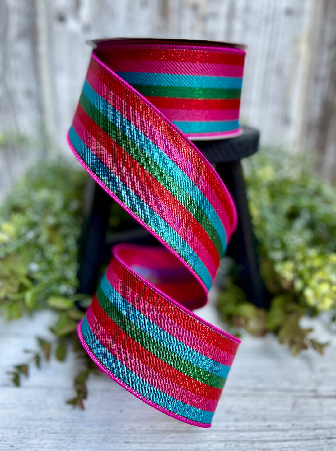 Ribbon, Ribbon for Wreaths, Designer Ribbon, 2.5 Wide, Candy Stripe Ribbon, Farrisilk Ribbon, Chr... | Etsy (US)