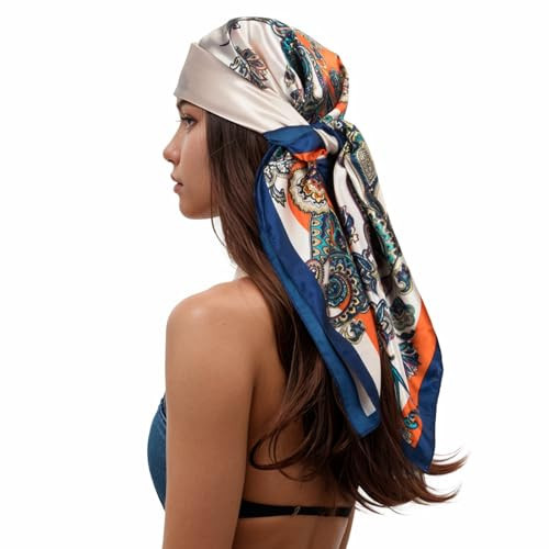 RIIQIICHY Head Scarf for Women Like Silk Scarf Hair Scarf Printed Square Scarf Bandanas for Women 35 Inches | Amazon (US)