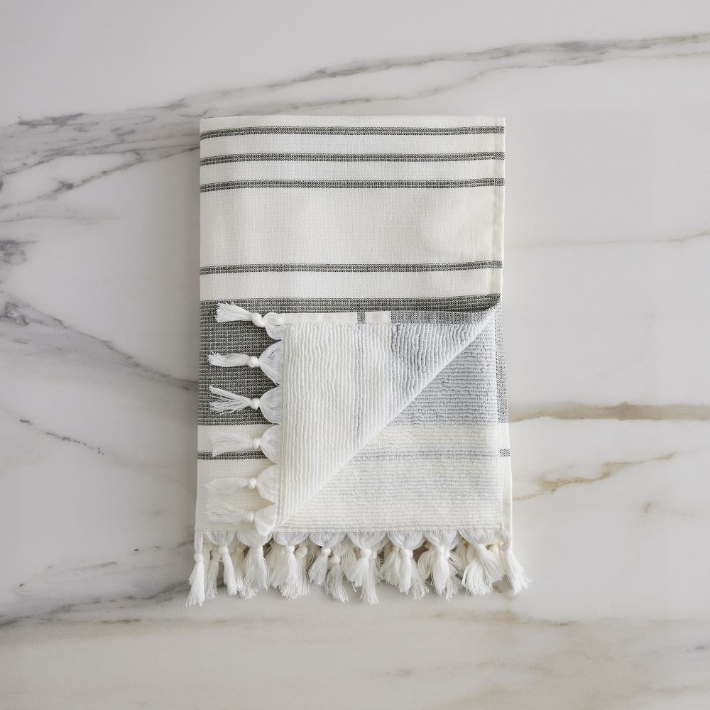 Organic Turkish Tassel Towel, Dark Olive, Bath Towel | West Elm (US)