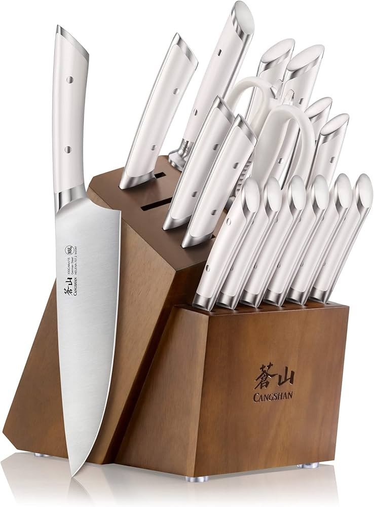 Cangshan HELENA Series German Steel Forged Knife Block Set (17-Piece, White) | Amazon (US)