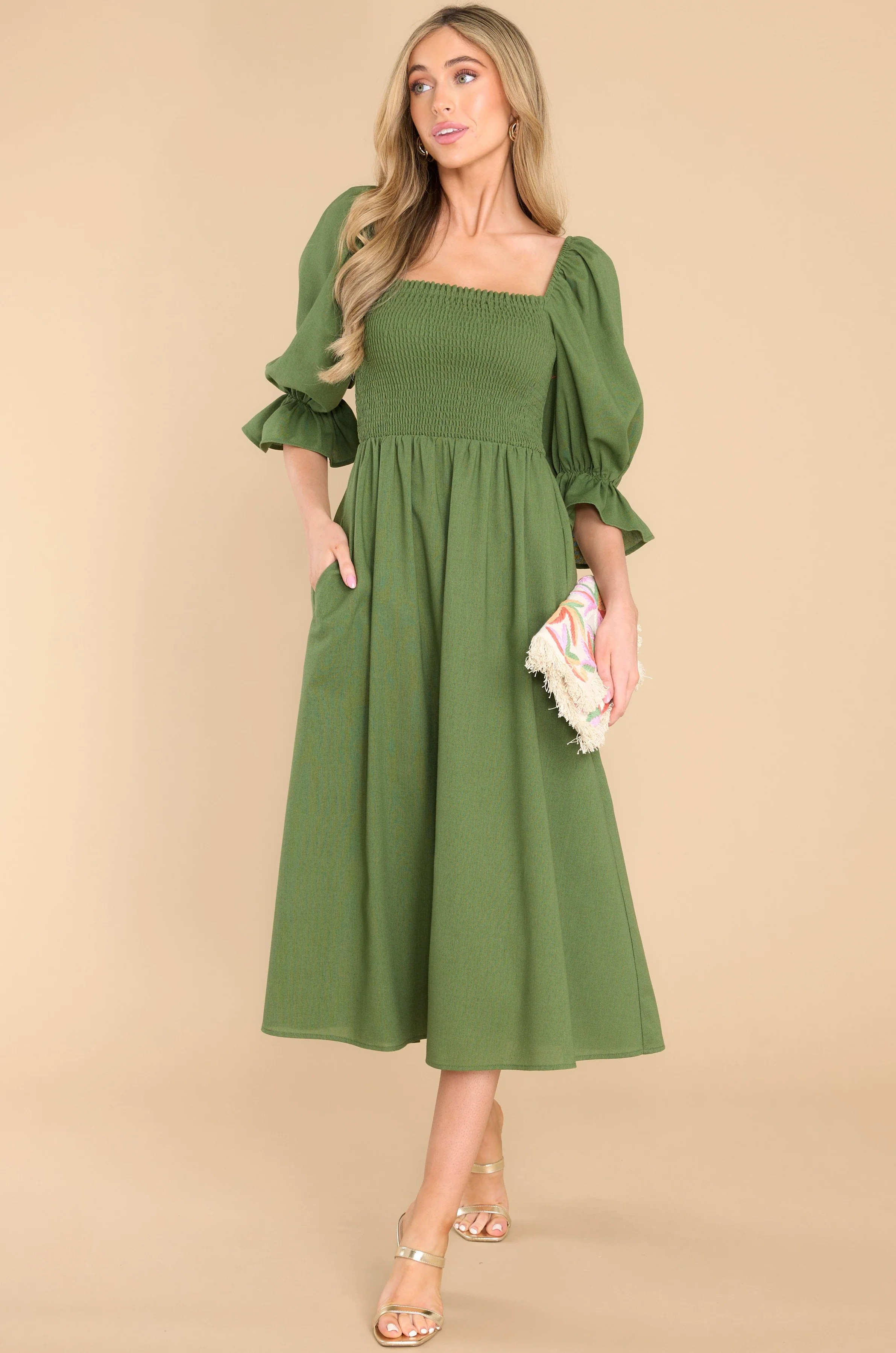 Enjoy The View Sap Green Midi Dress | Red Dress 