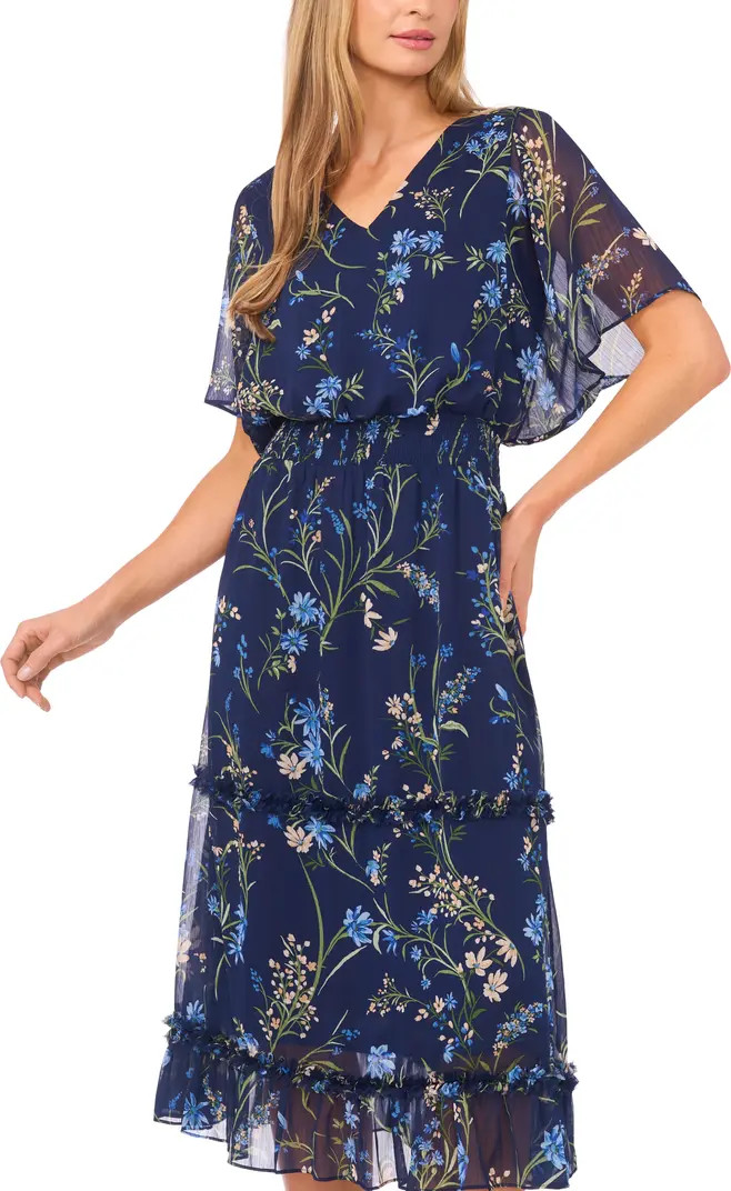 Floral Smock Waist Midi Dress | Nordstrom