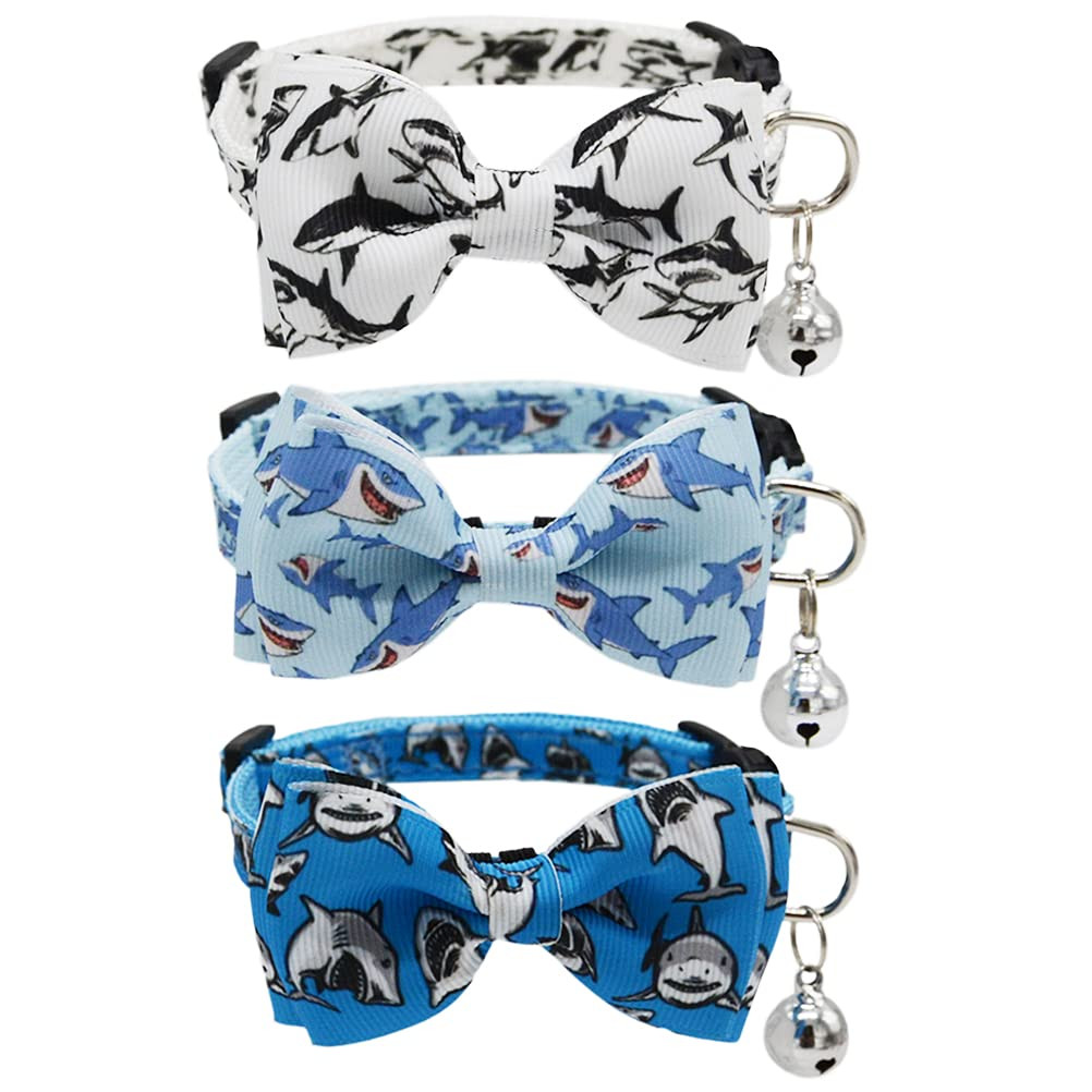 3 Pack Cat Collar Breakaway with Removable Cute Bow Tie and Bell Adjustable Safety Buckle Shark P... | Amazon (US)