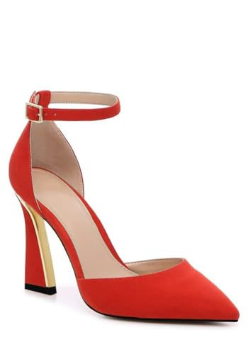 Juliet Holy Womens Pumps Point Closed Toe Heels Buckle Ankle Strap D'Orsay Heeled Sandals Red | Amazon (US)