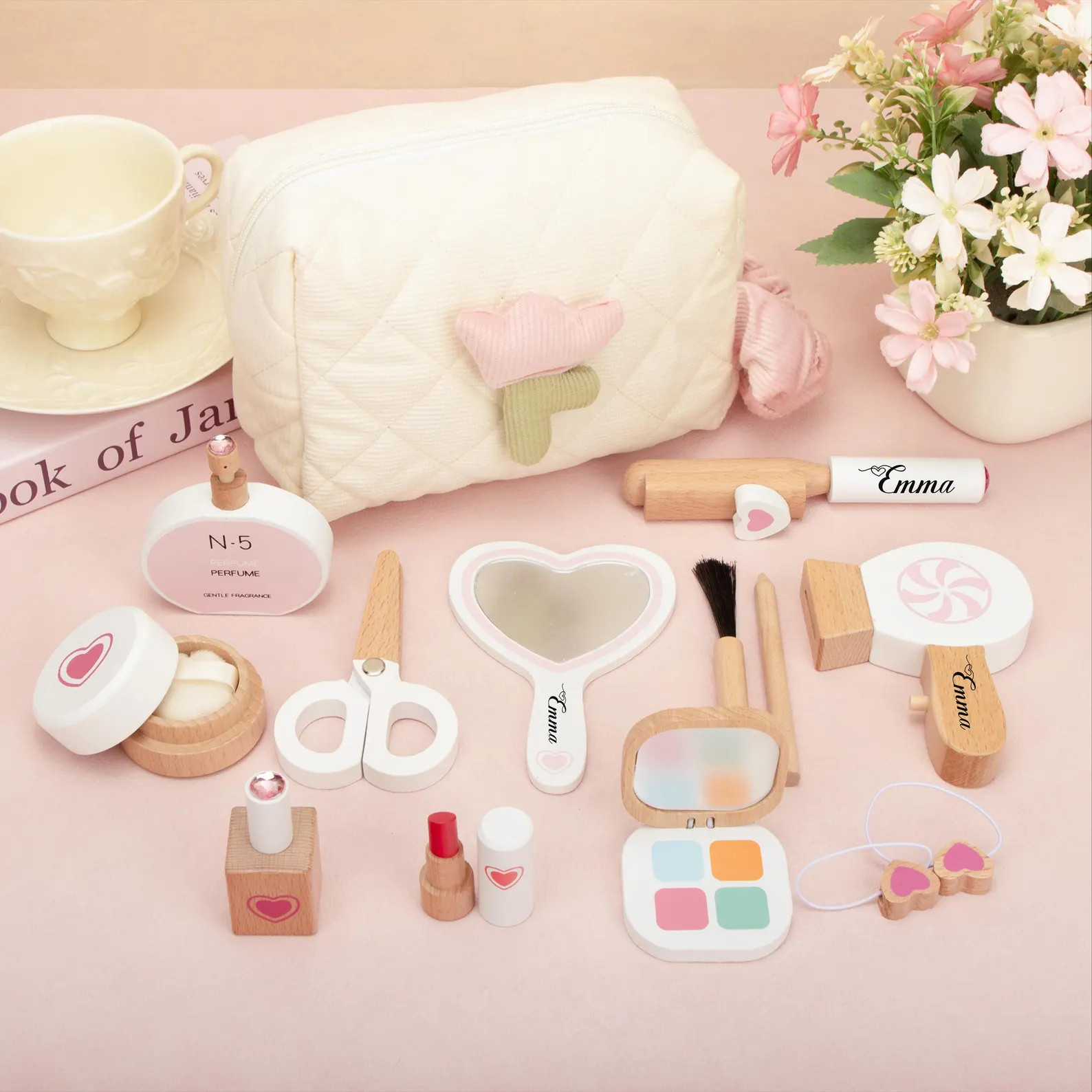 Personalized wooden makeup toy sets for children,custom-named play toys,engraved beauty set,Monte... | Etsy (US)