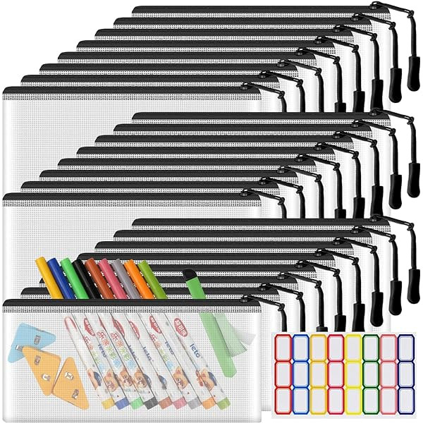 24pcs Large Mesh Zipper Pouch File Bags YOPCDJ Reusable Zippered Pouches for Organizing Classroom, Board Game Storage, Puzzle Bags Black | Amazon (US)