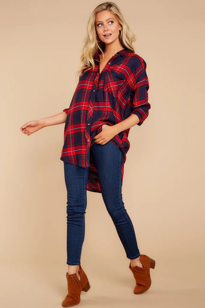 Thinking Of Fall Red And Navy Plaid Button Up Top | Red Dress 