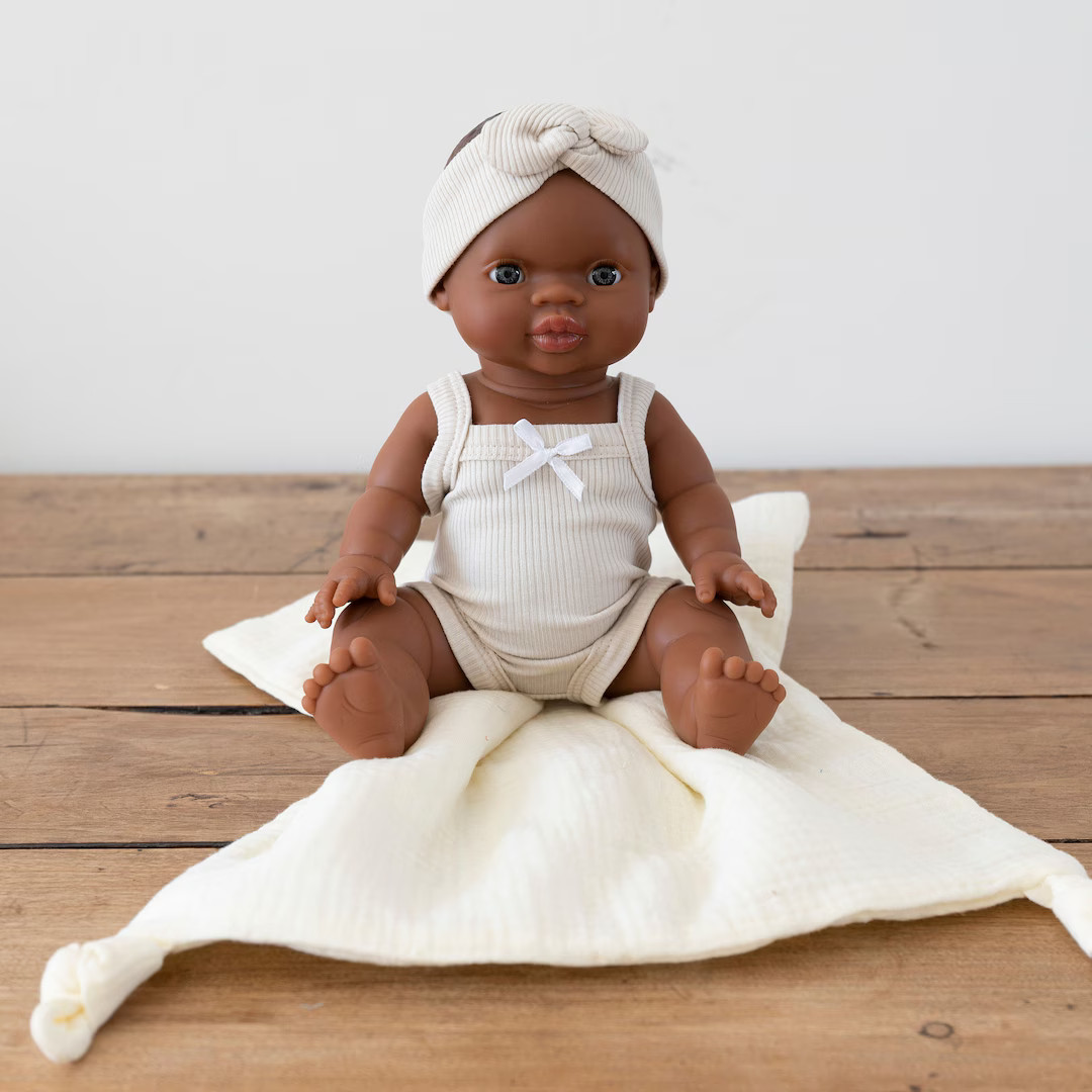 Hattie | African Baby Girl With Blue Eyes and Ivory Romper and Headband - Etsy | Etsy (US)