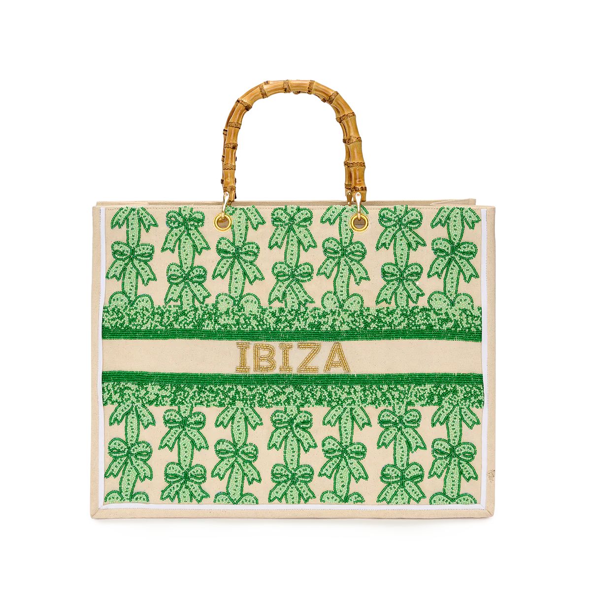 The Juliana Cupid Bow Tote in Green with Bamboo Handles | Lily and Bean
