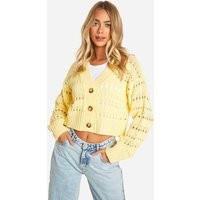 boohoo Women's Crochet Button Through Crop Cardigan in Butter | Size: Medium | Crochet/Polyurethane | boohoo (US & Canada)