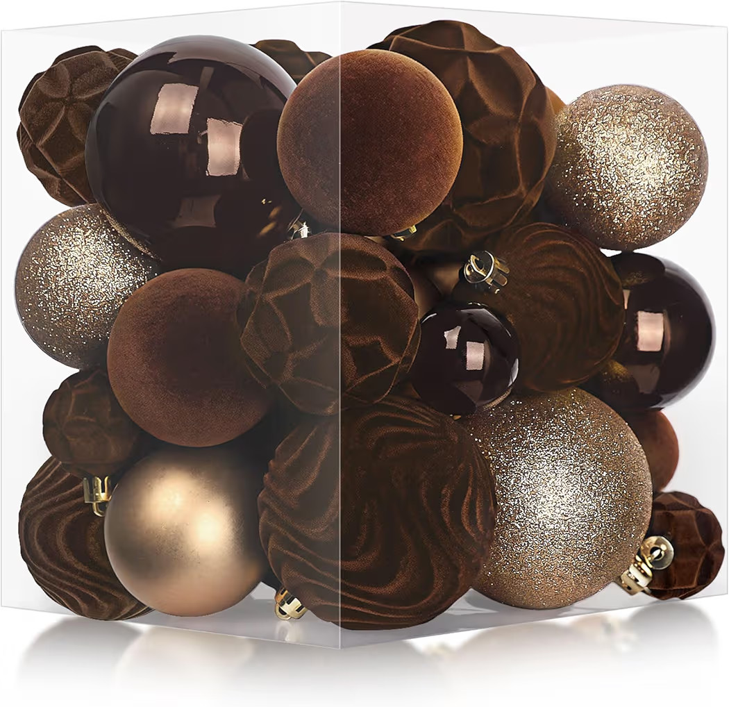 36PCS Velvet Christmas Ball Ornaments Set, Brown Flocked Christmas Xmas Tree Decorations Shatterp... | Amazon (US)