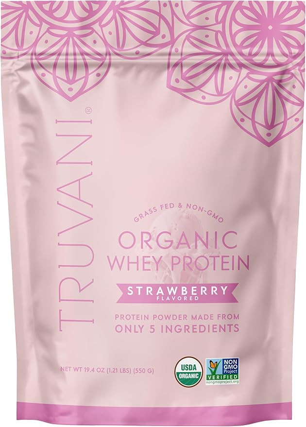 Truvani Organic Whey Protein Powder | Strawberry | 20g Grass Fed Whey Protein | 20 Servings | USD... | Amazon (US)
