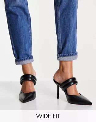 ASOS DESIGN Wide Fit Paxton padded heeled mules in black | ASOS (Global)