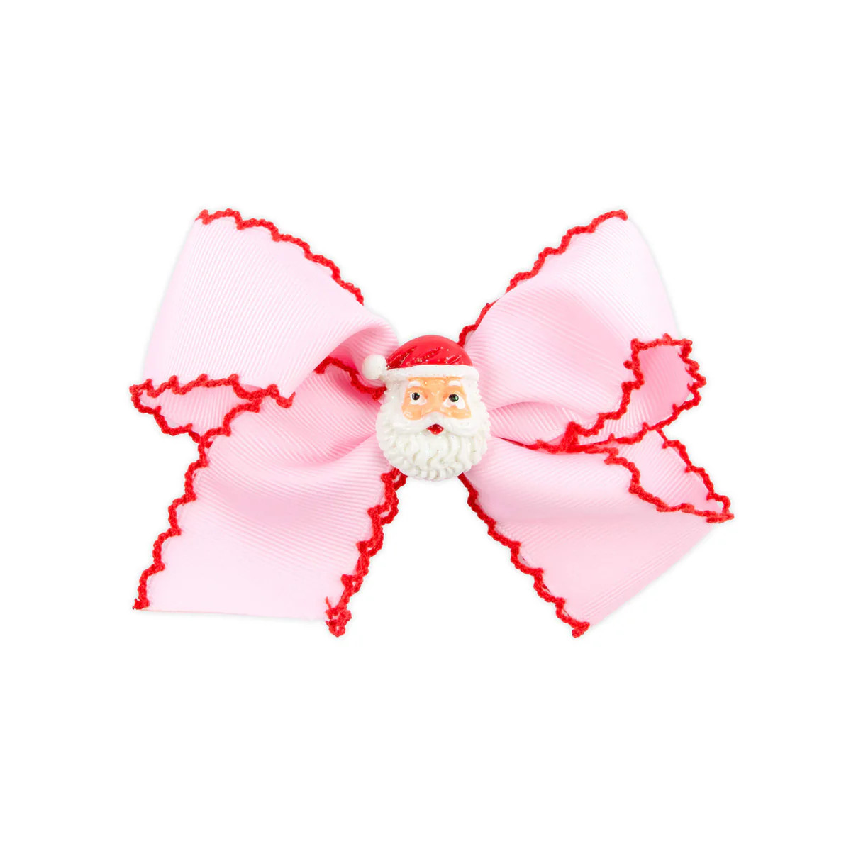 Happy Santa Charm Pink Moonstitch Hair Bow | Classic Whimsy