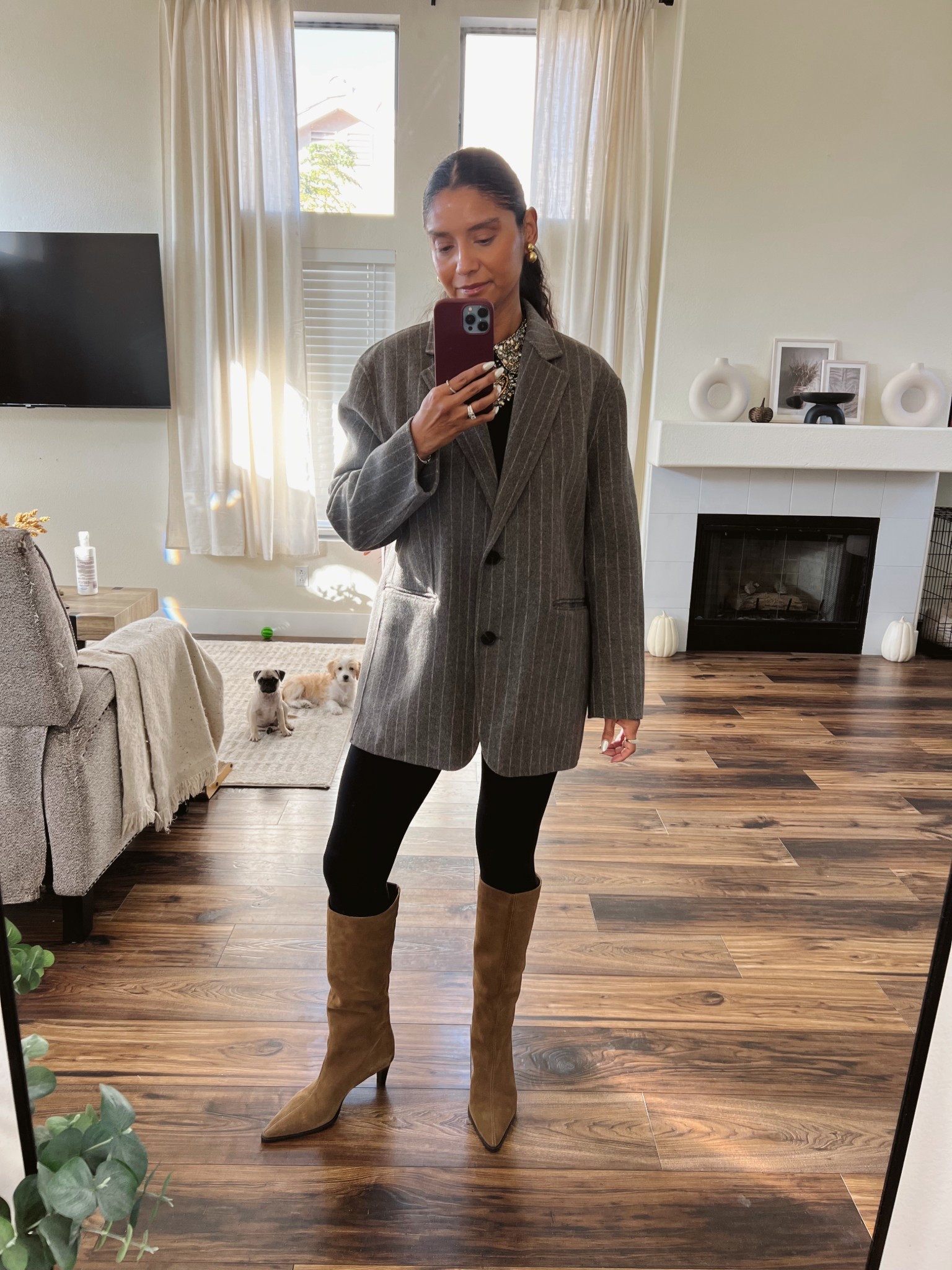 Love me a good blazer with a pretty top that sparkles. Leggings are small 
Boots Zara tts! 